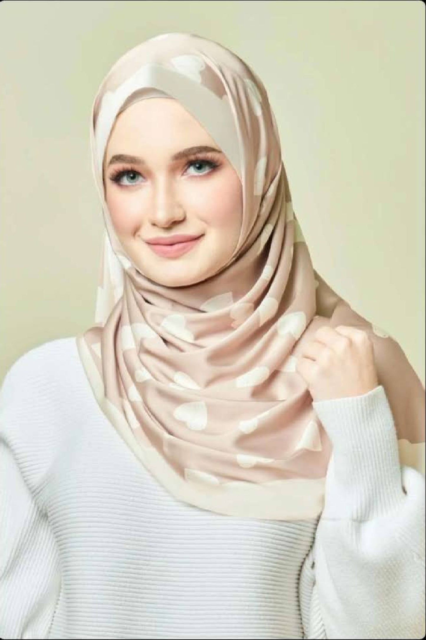 3 piece printed smoothy silk beige scarf hijabs for women