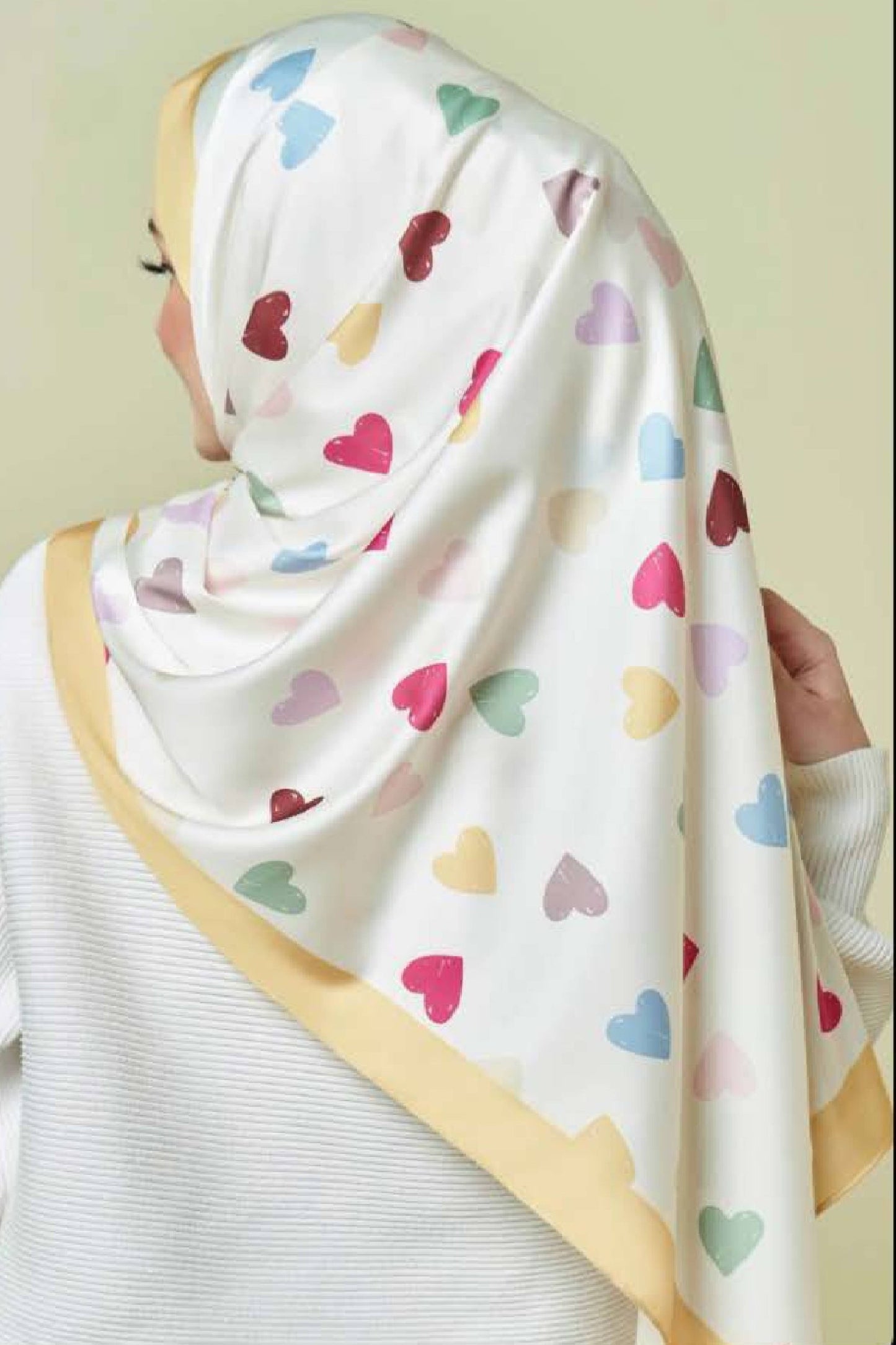 3 Piece Printed Multicolor Heart Smoothy Silk Scarf Hijab For Women