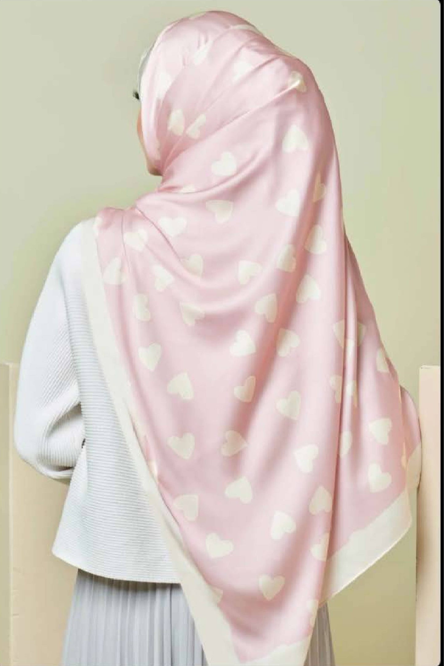 Printed Heart Smoothy burberry pink silk scarf Hijab For Women