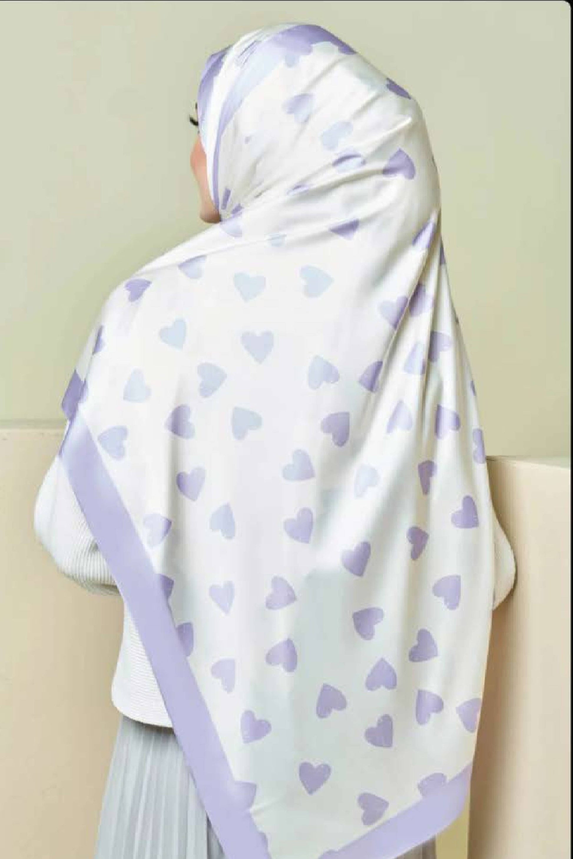 Printed Lavender Heart Smoothy Silk Scarf Hijab For Women