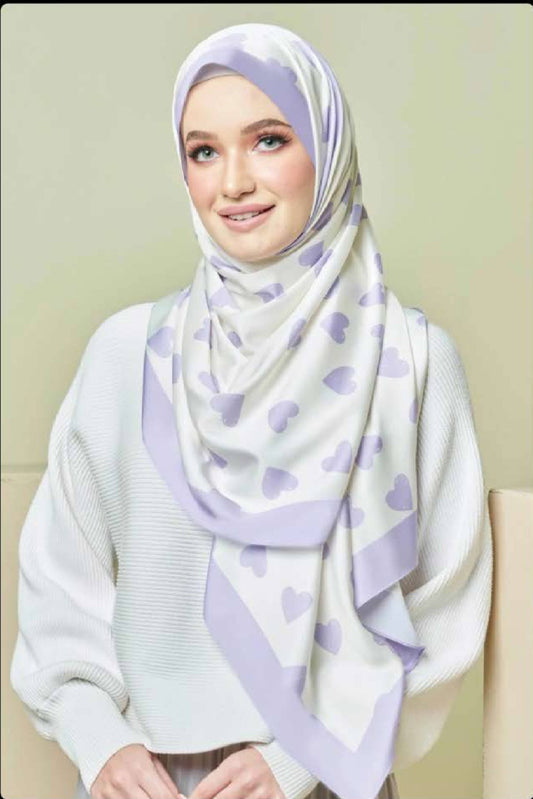 Printed Lavender Heart Smoothy Silk Scarf Hijab For Women