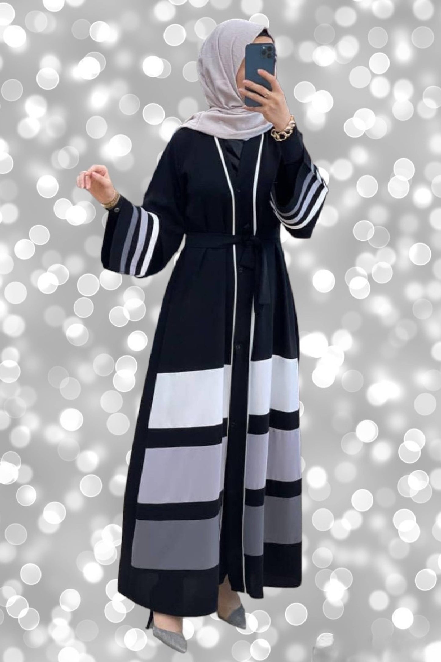 Fully-Stitched Beautiful Women Abayas With Grey Hijab