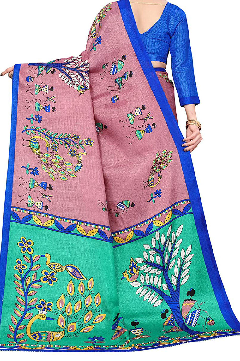 Blue Art Silk Printed Saree for Women