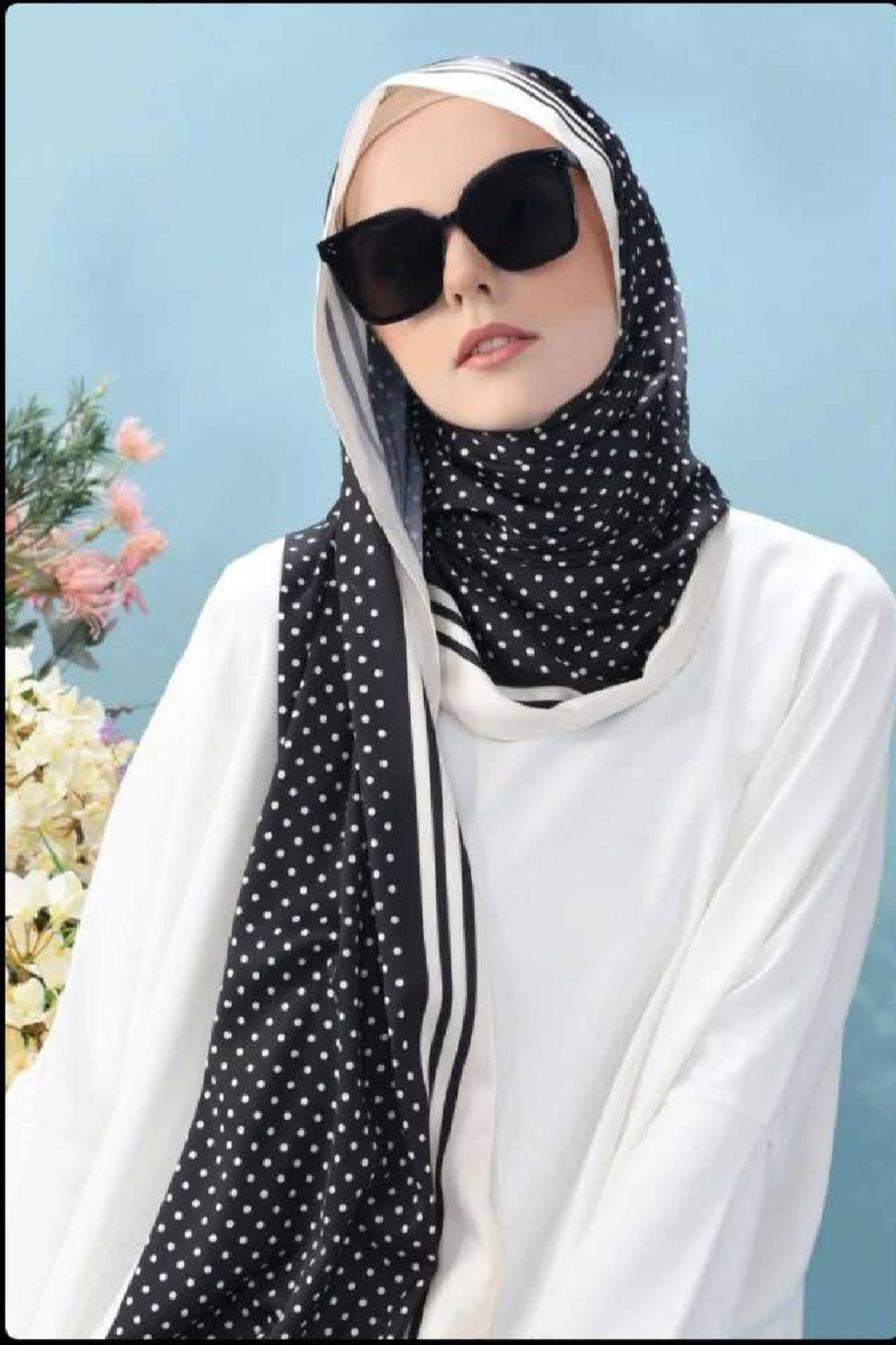 Printed Dots Smoothy Silk Black Head Scarf Hijab For Women