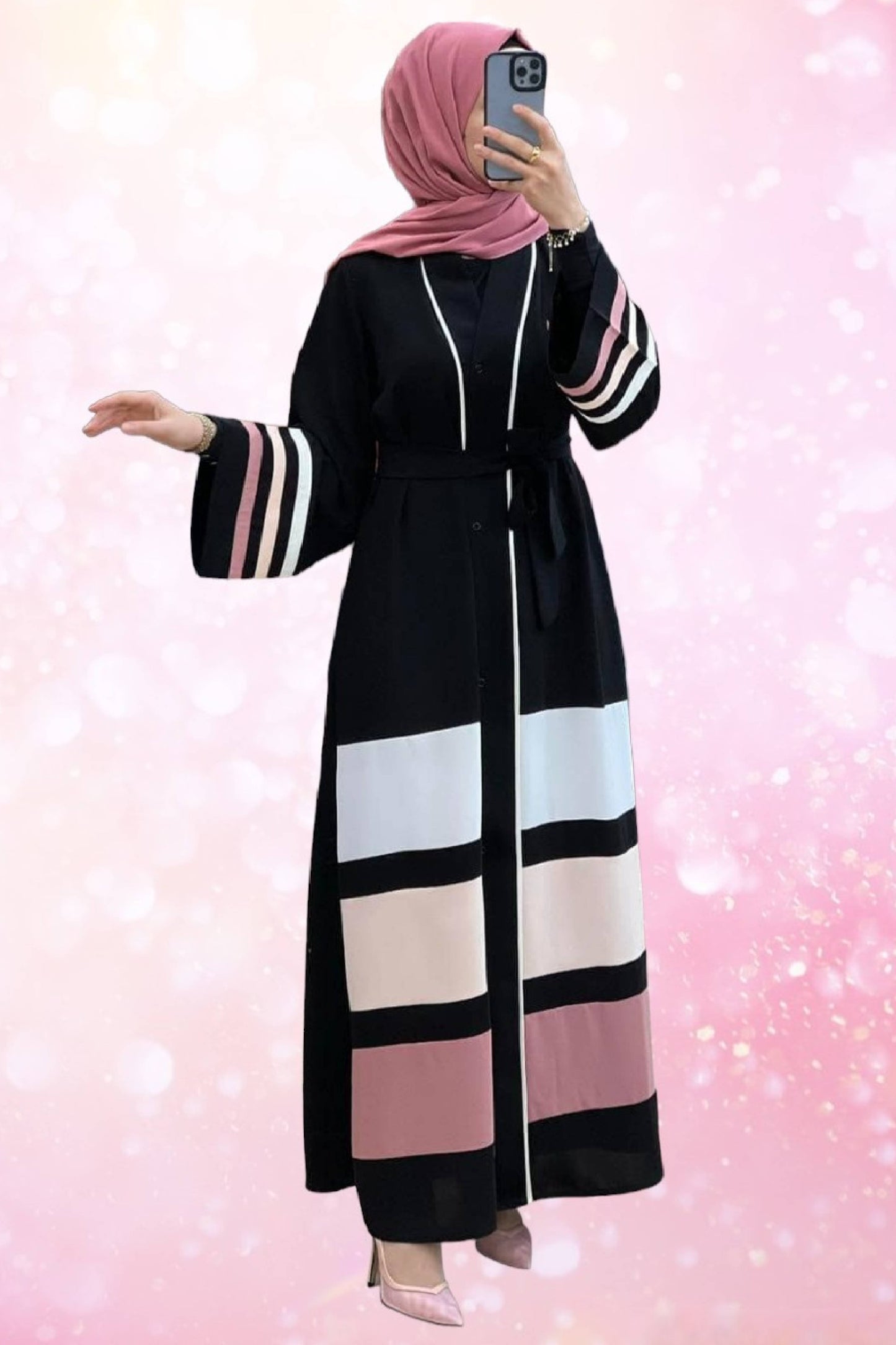 Fully-Stitched Beautiful Women Abayas With Burgundy Hijab