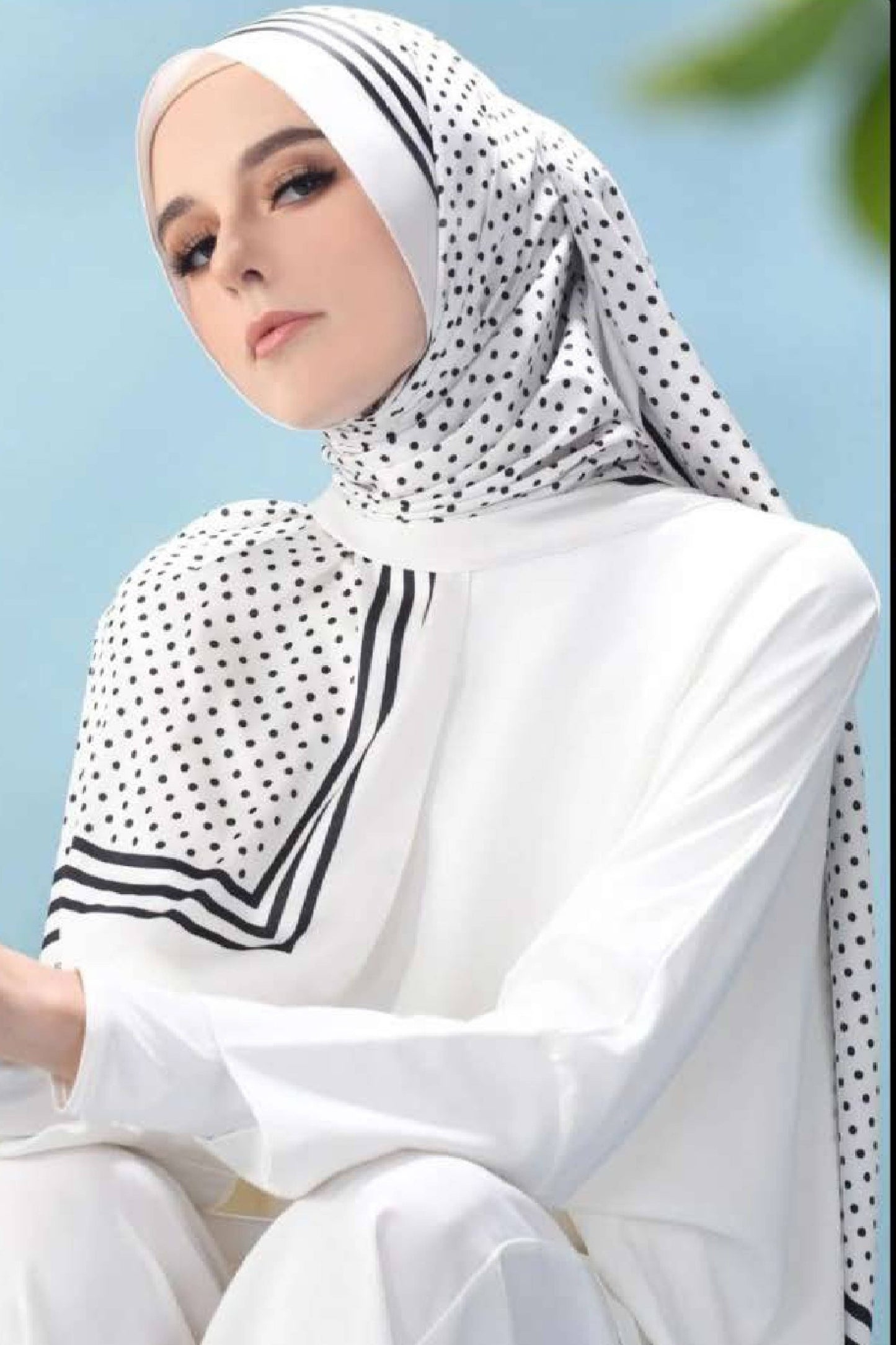 Printed Dots Smoothy Silk Black & White Scarf Hijab For Women
