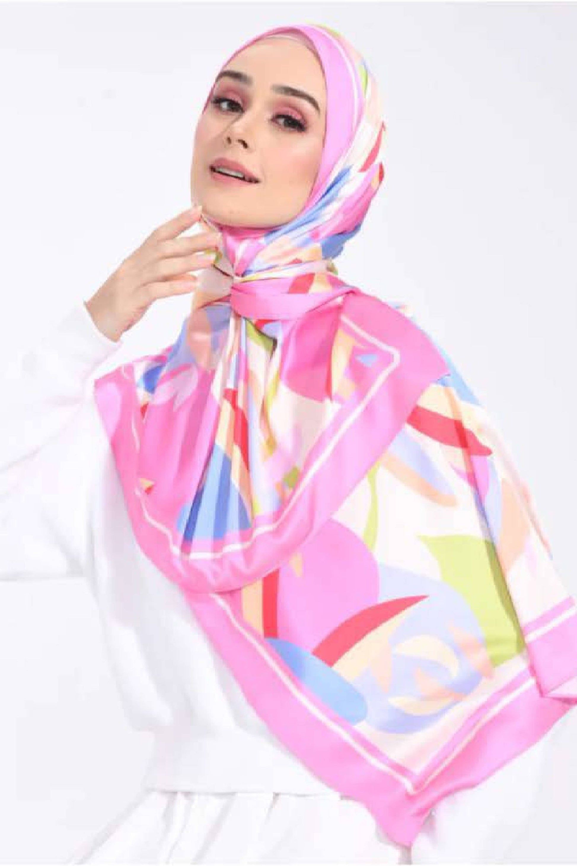 Multicolor Elegance: Women's Smooth Silk Printed Hijab Scarf