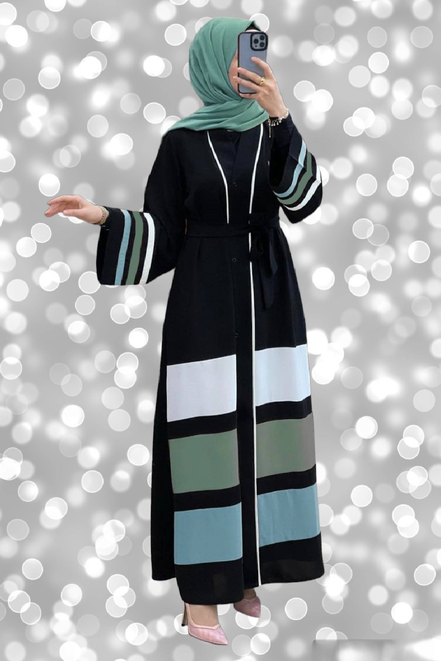 Fully-Stitched Beautiful Women Abayas With Green Hijab