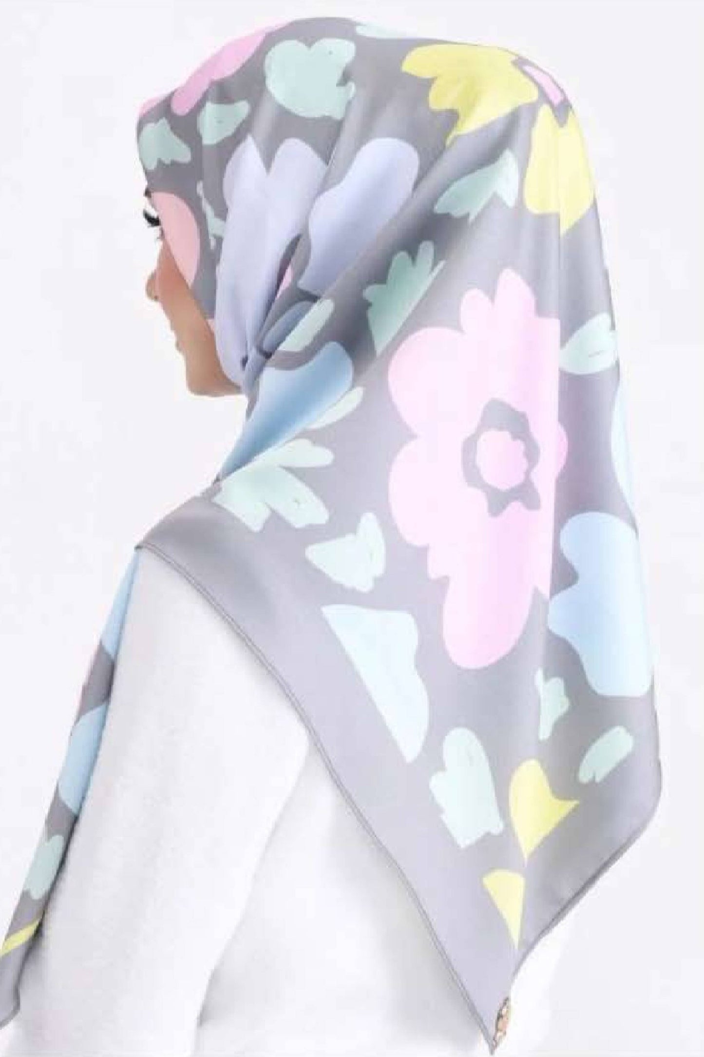 3 Piece Floral Print Silk Scarf Hijab For Women