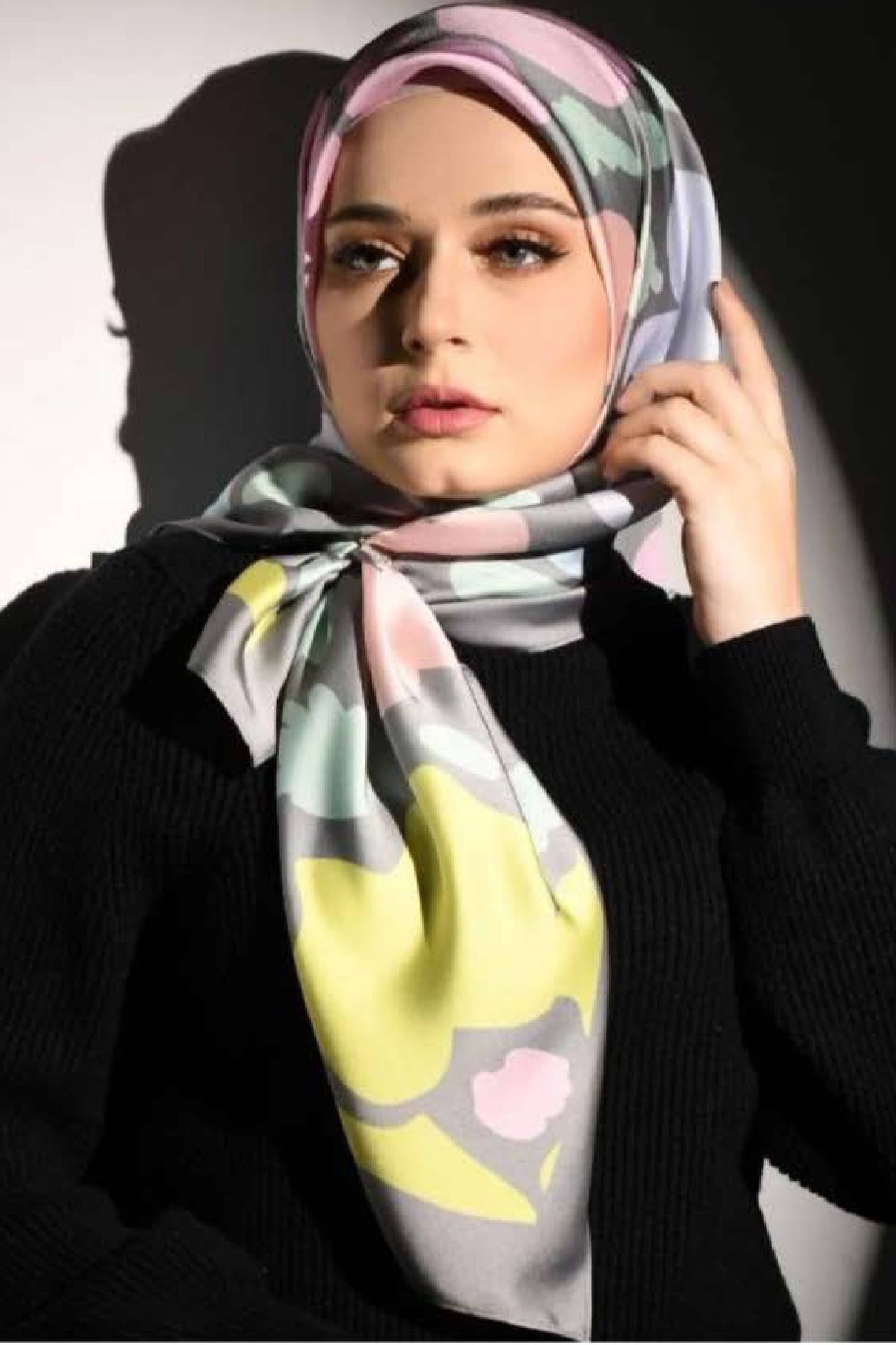 3 Piece Floral Print Silk Scarf Hijab For Women