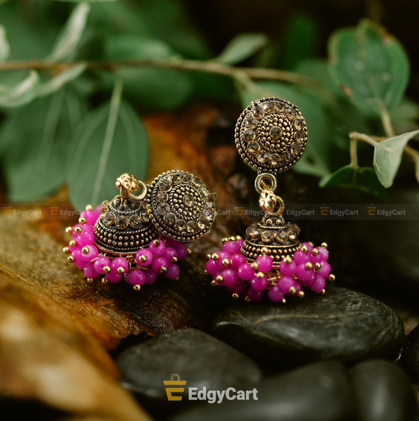 Floral Oxidized Jhumkas with Studs