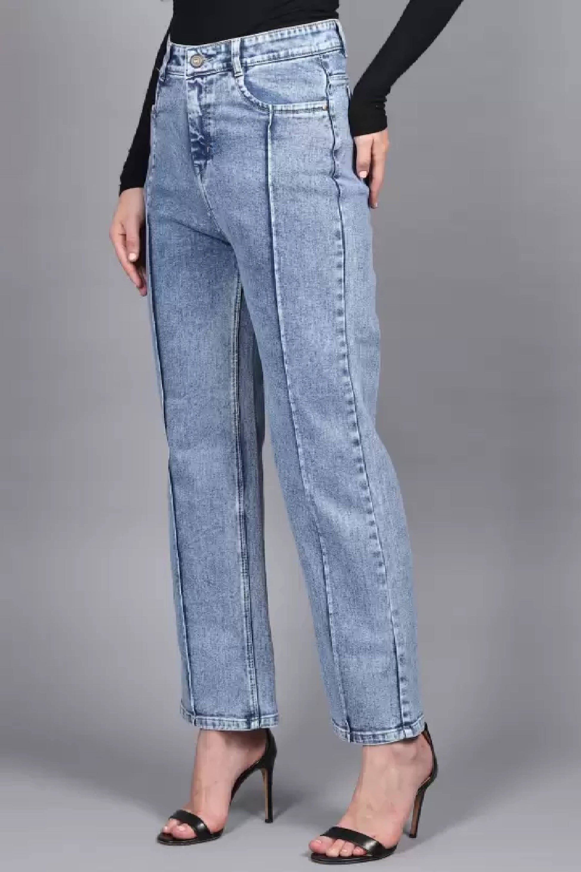 Straight leg light blue high rise denim jeans for women dubai online