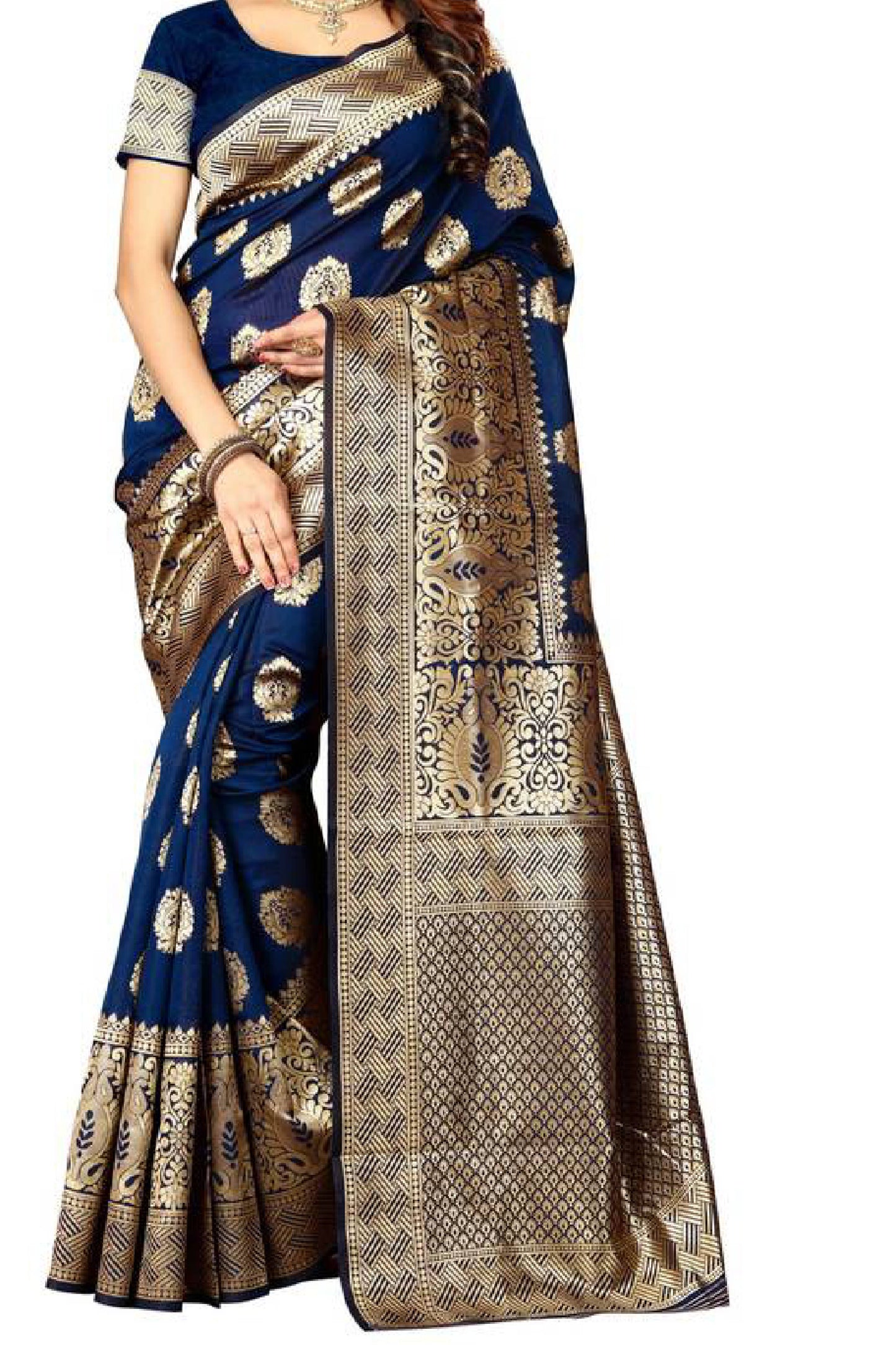 Navy Blue Woven Art designer banarasi silk saree