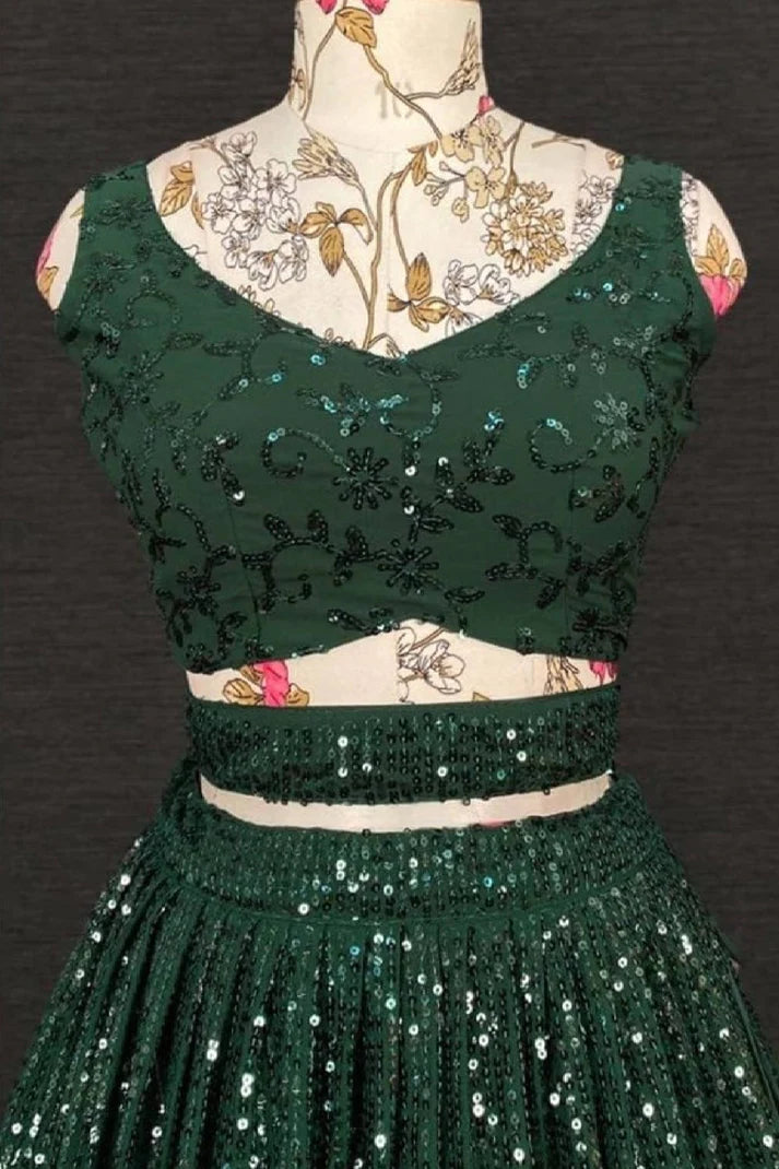 Sequins Embroidery Green Lehenga Choli