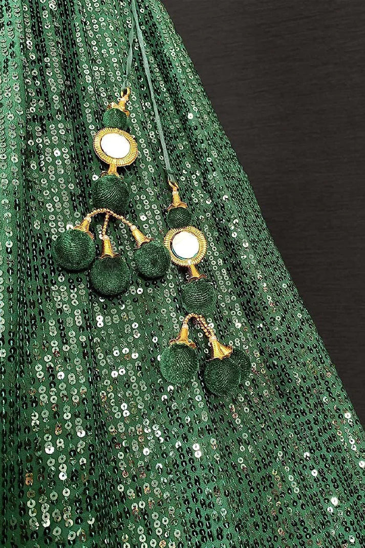 Sequins Embroidery Green Lehenga Choli