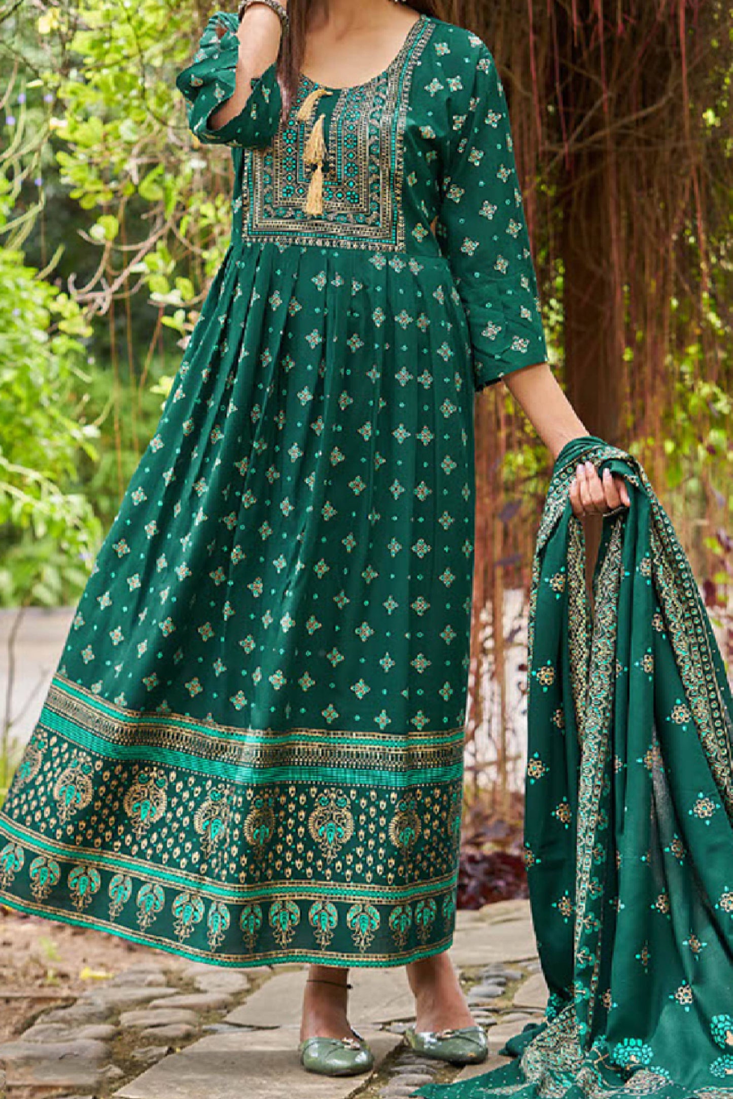 Printed Anarkali Gown with Dupatta