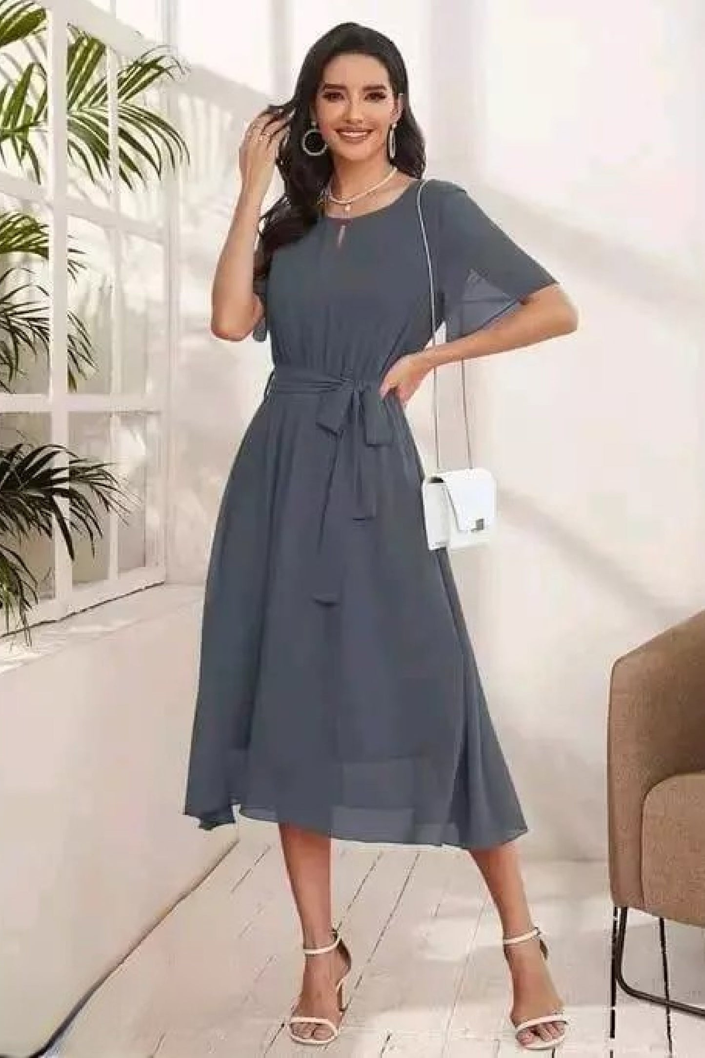 Fashionable Georgette Grey Dress