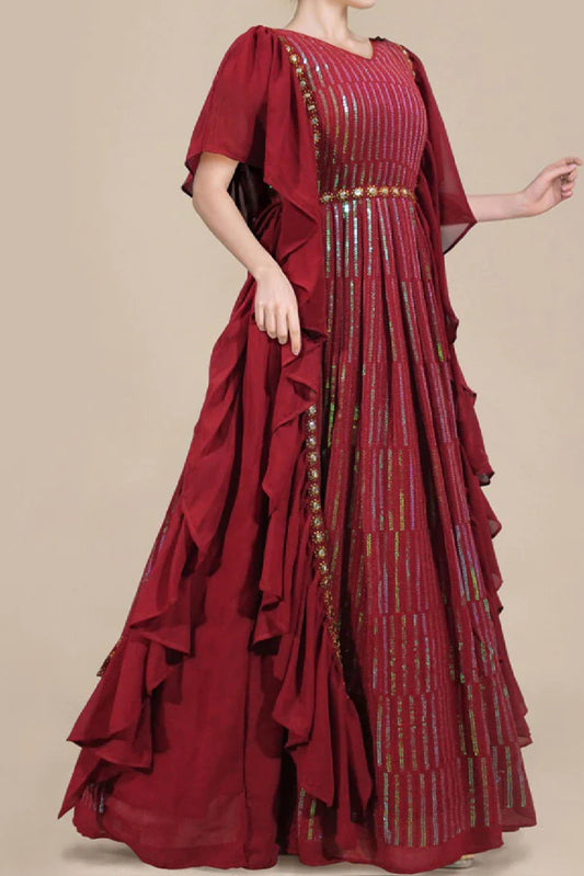 Designer Georgette Sequence Gown