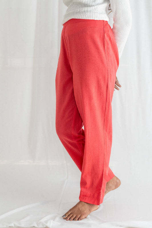 Solid Pink Cotton pant For Women