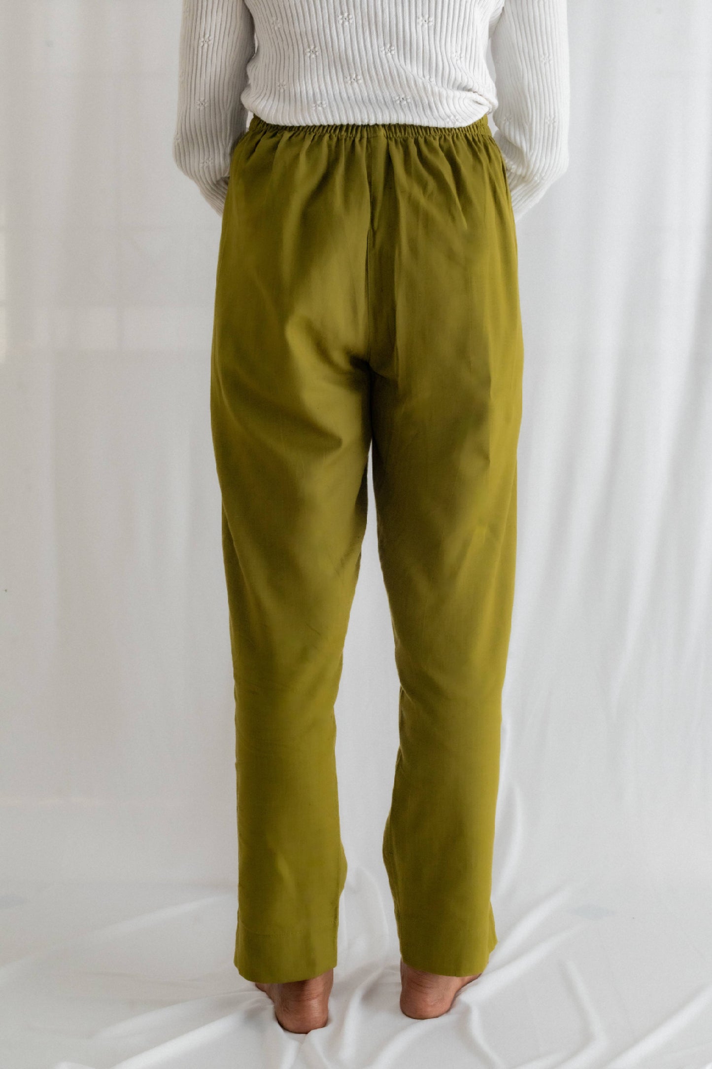 Solid Olive Green Cotton Pant For Women