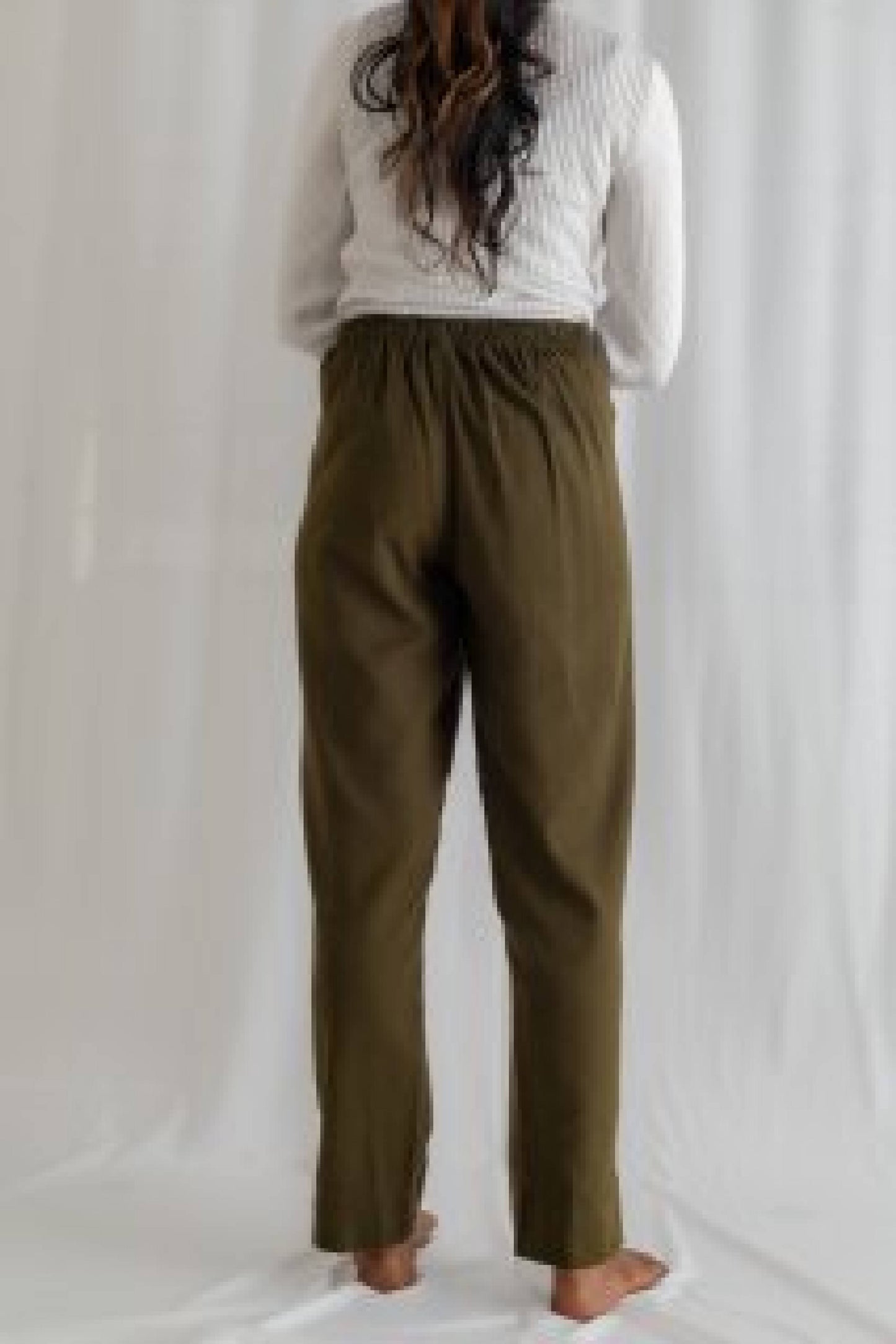 Solid Dark Green Cotton Pant For Women