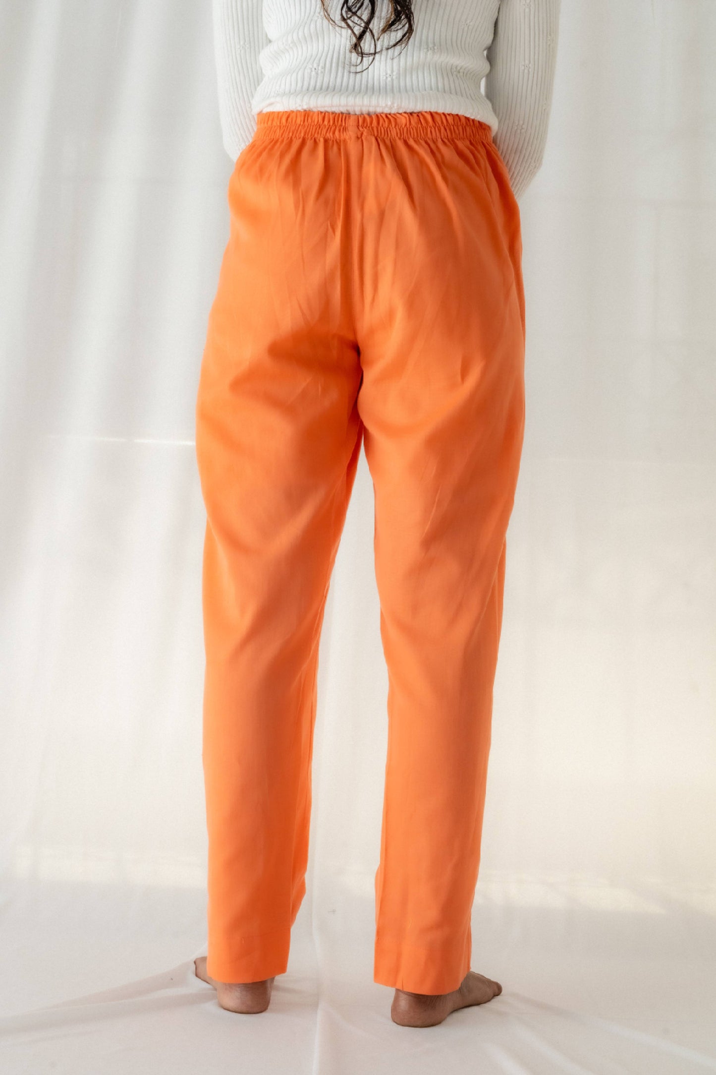 Solid Peach Cotton Pant For Women