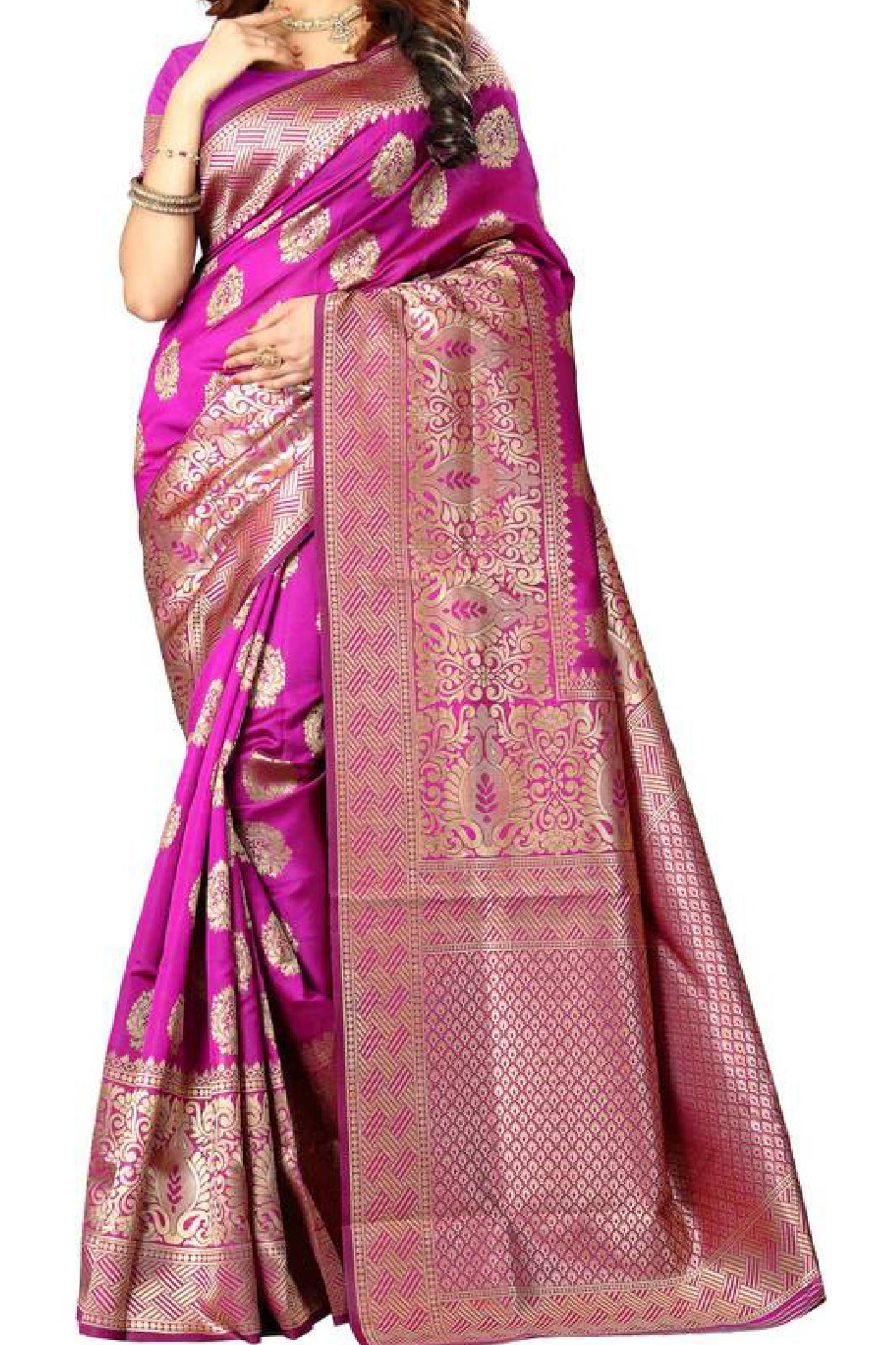 pink Banarasi Silk Saree with Exquisite Woven Work and Designer Borders