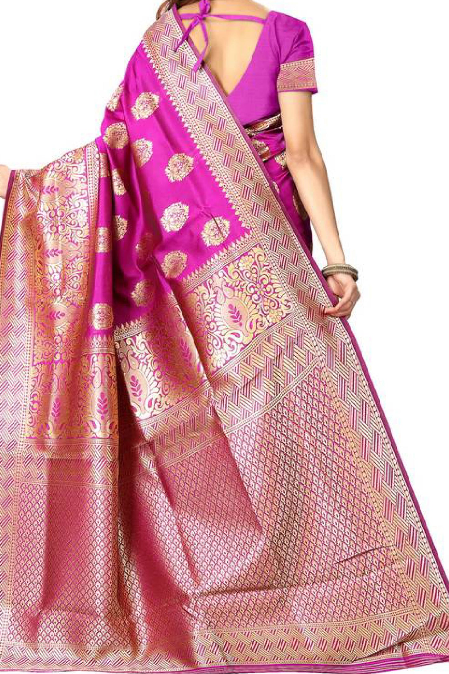 pink Banarasi Silk Saree with Exquisite Woven Work and Designer Borders