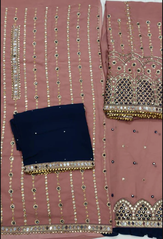 Exclusive Embroidered Mirror Work Dusty Pink Sharara Suit