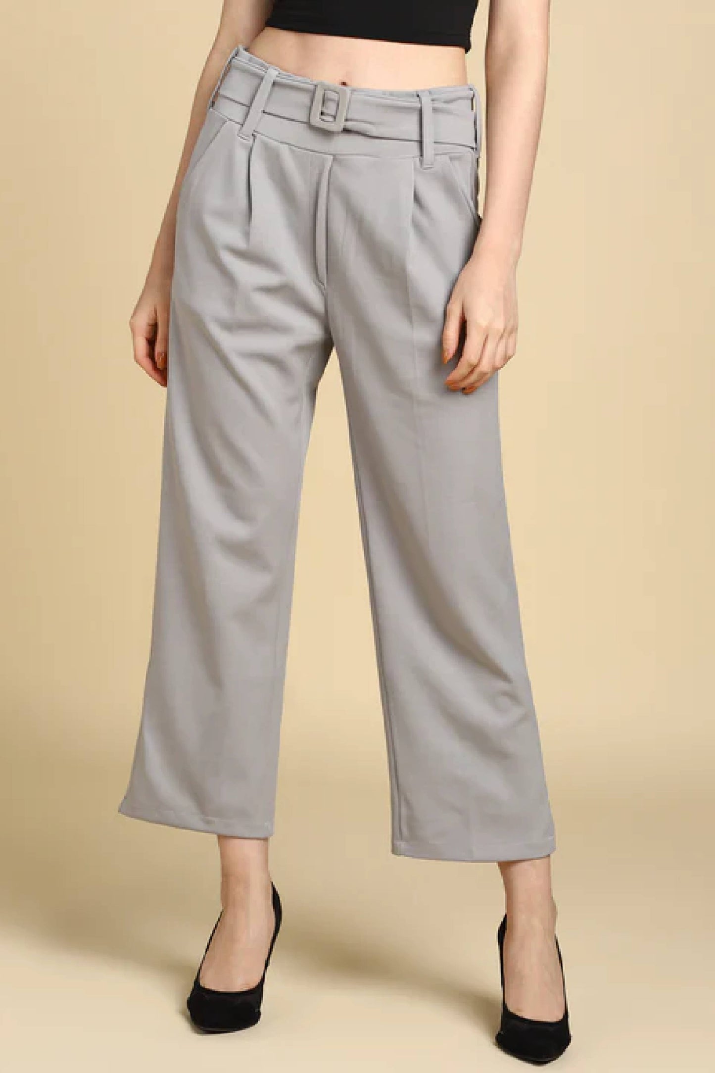 Wide Leg Formal Trouser Pant with Belt For Women