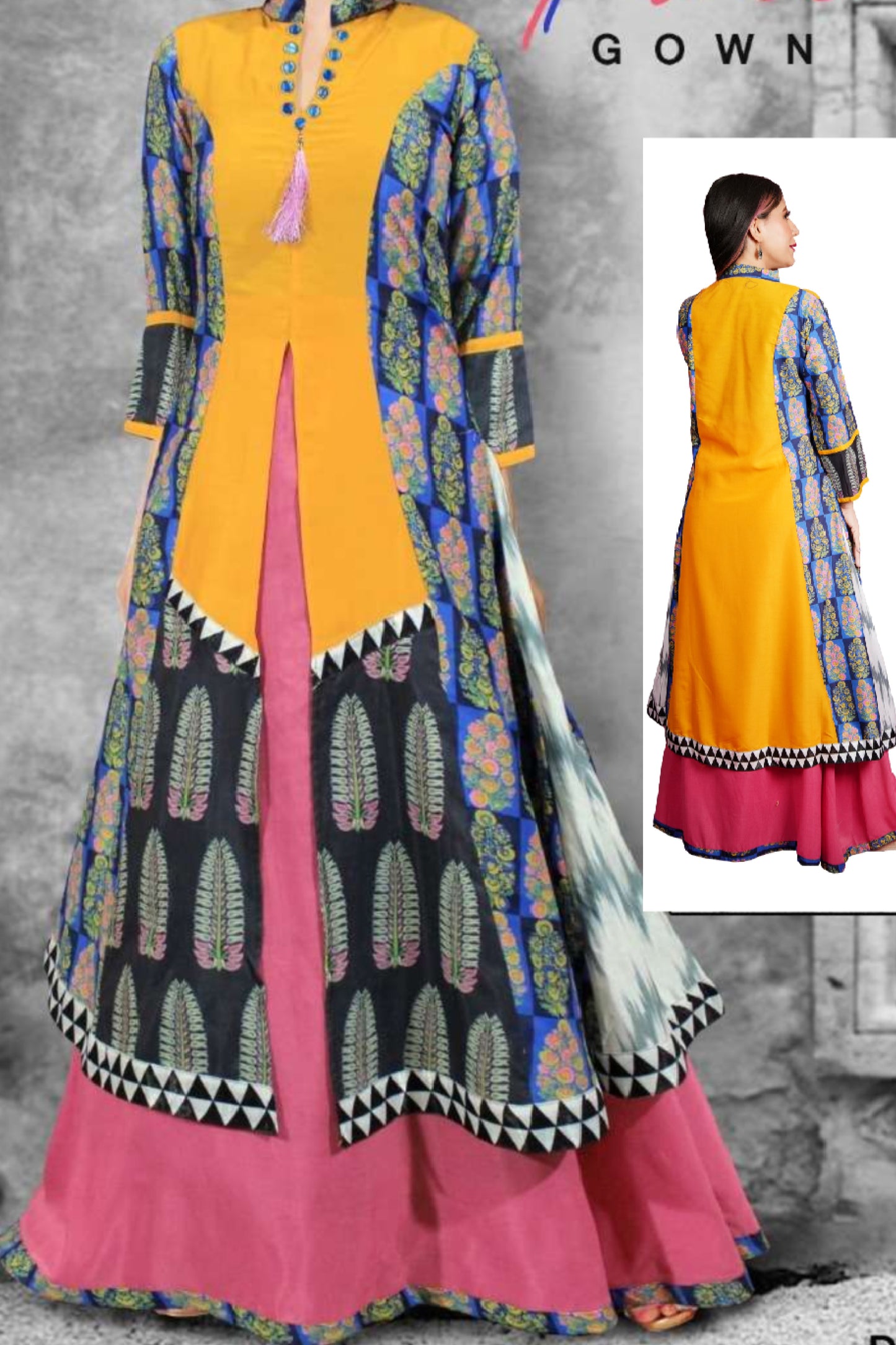 Multicolor Digital Print Muslin Gown 3