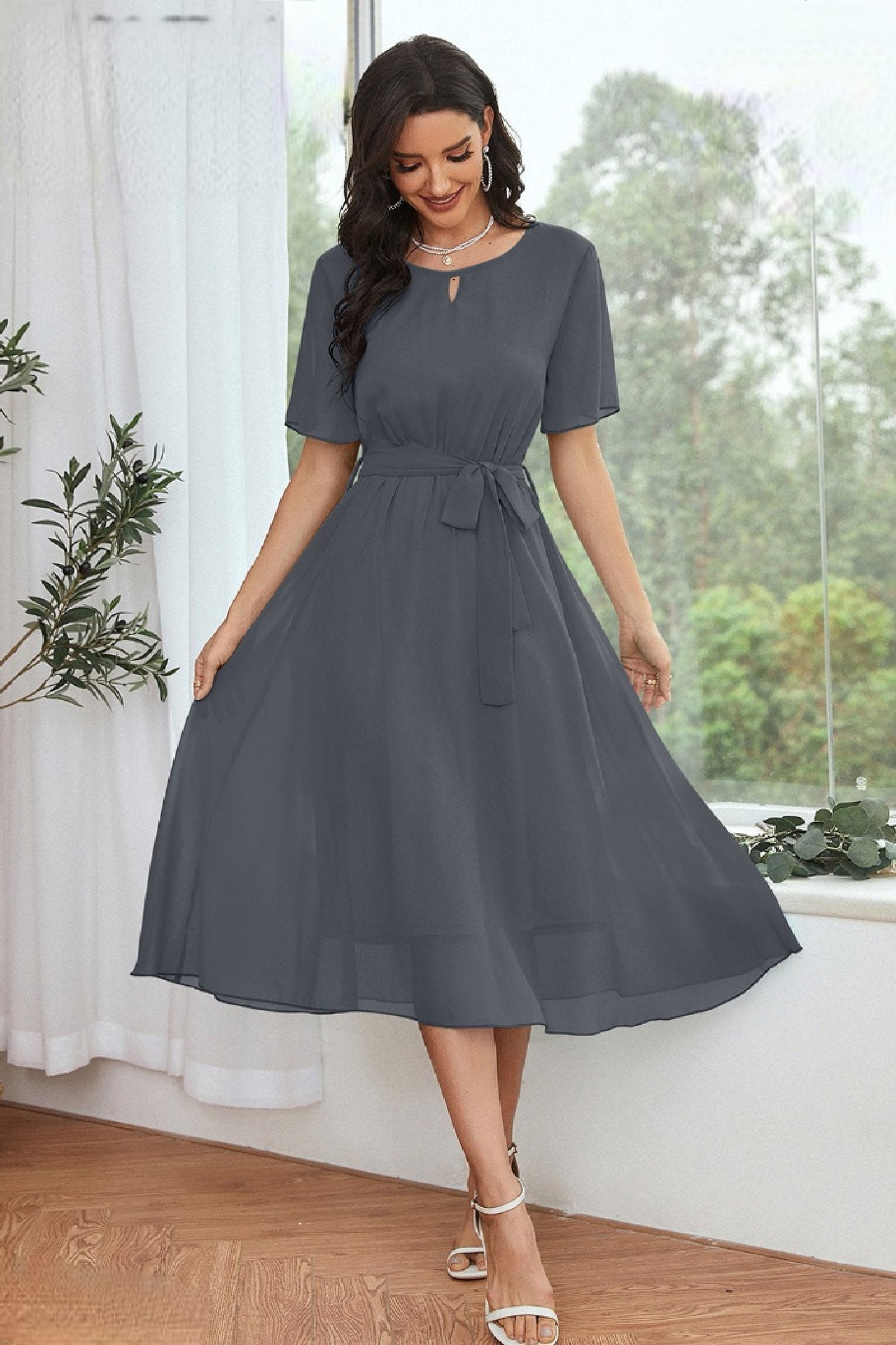Fashionable Georgette Grey Dress