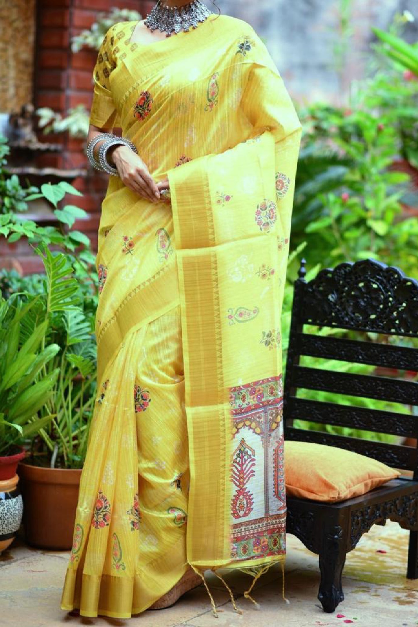 yellow colour design  Tussar silk sarees with woven border design
